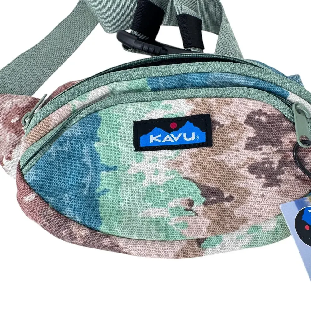 Kavu Spectator Hip Fanny Bag Green Rio Tie Dye Canvas Belted‎ Zipper 9204-1889
